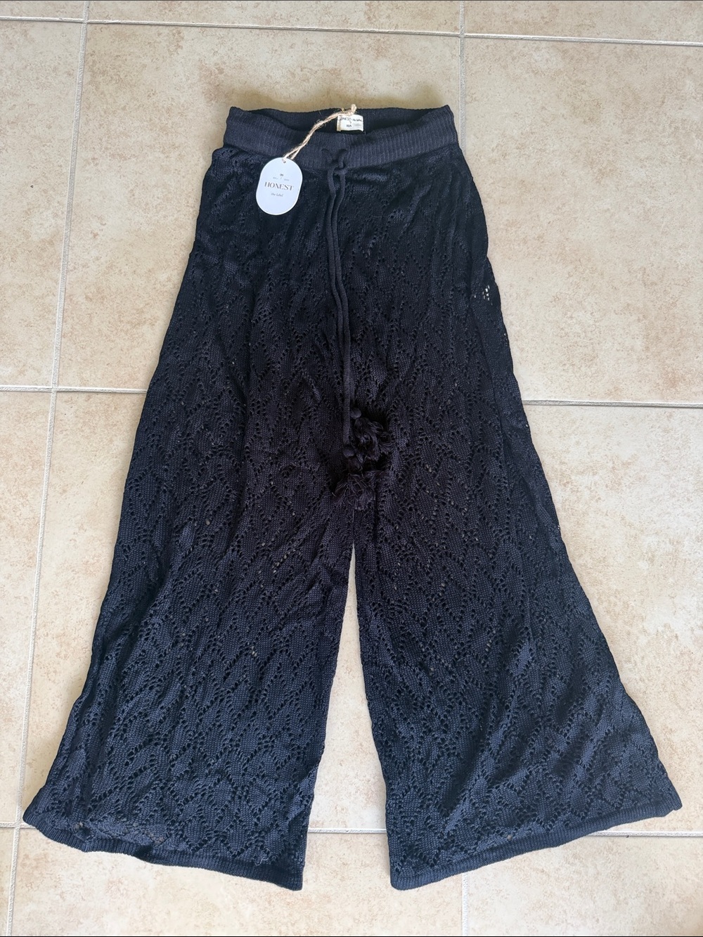 XS/S Honest Cover up Black Crochet Wide-Leg Lounge Pants